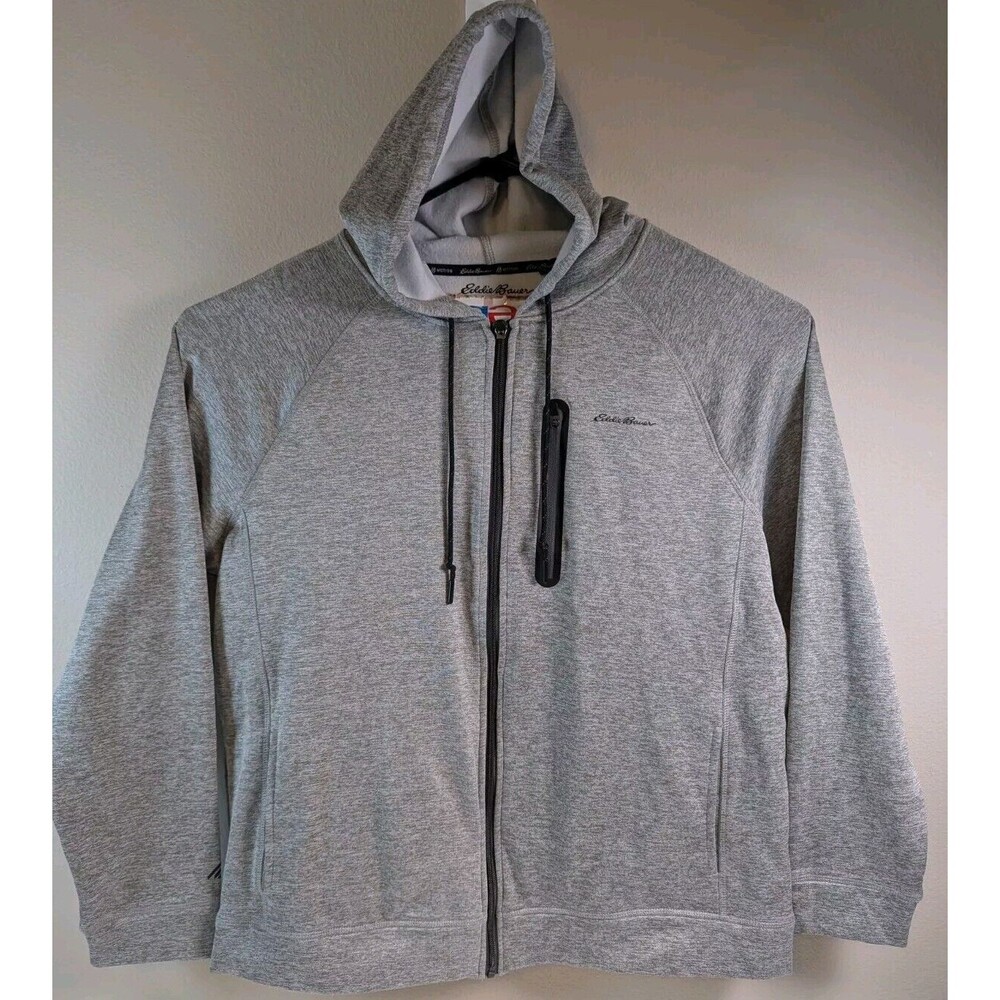Eddie Bauer Mens XL Freedry Full Zip Hoodie Sweatshirt Jacket Performance Grey